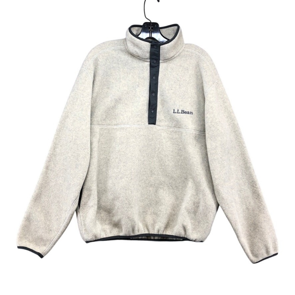 LL Bean Fleece Pullover Womens Medium Beige Snap Mock Neck Gorpcore Hiking